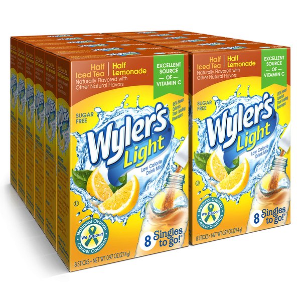 Wyler's Light Singles To Go Powder Packets, Water Drink Mix, Half Iced Tea/Half Lemonade, 96 Single Servings (Pack of 12)