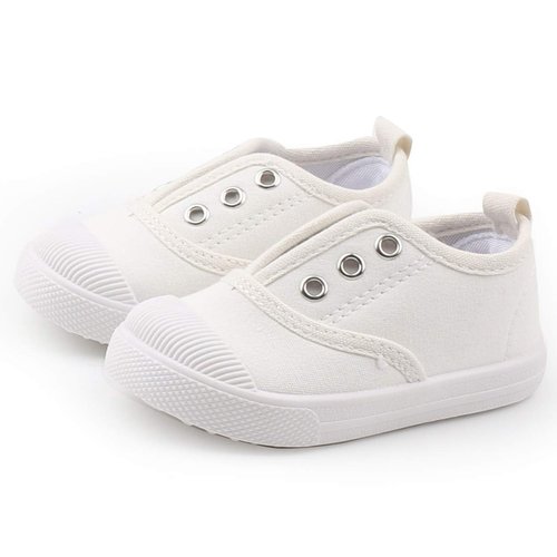 DADAWEN Boy's Girl's Candy Color Canvas Slip-On Lightweight Sneakers Cute Casual Running Shoes White US Size 5 M Toddler