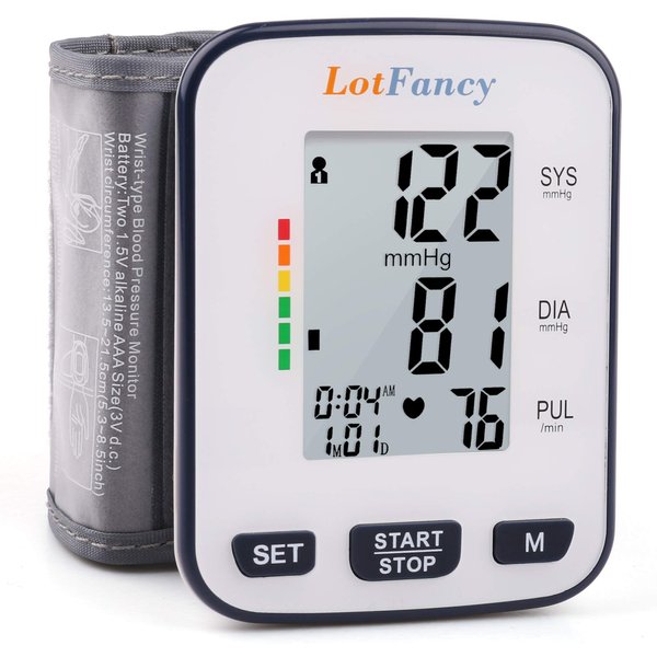 LotFancy Wrist Blood Pressure Monitor for Home Use, Blood Pressure Machine Adjustable Wrist Cuff (5.3”-8.5”) Digital BP Machine with Large LCD Display, 120 Memory with Carrying Case