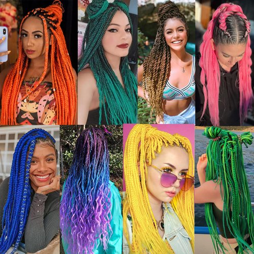 8 Packs Braiding Hair Pre-Stretched Braiding Hair-26 Inch Ombre PreStretched Braiding Hair Colored Hair Extensions for Braids Crochet Hair For Black Women(Dark Blue/Light Blue#)