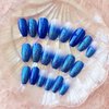 MISUD Medium Coffin Press on Nails, Blue Gradient Fake Nails, Glossy Glue on Nails, Glitter Artificial False Nails with Double Side Adhesive Tabs for Women & Girls (24pcs)