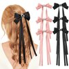 6 PCS Hair Bows for Women-Silky Satin Hair Ribbon Hair Bow Clips Tassel Bowknot Hair Clips with Long Tail Star Bow Hair Barrettes Bow Accessories for Women Girls(pink+black）