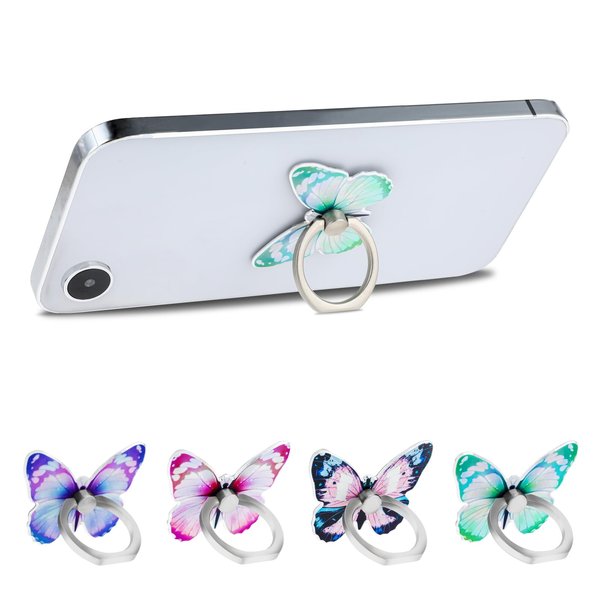 WLLHYF 4 PCS Butterfly Cell Phone Ring Holder Zinc Alloy Cute 360°Rotation Metal Finger Pattern Painted Universal Phone Ring Holder Compatible for All Smartphone