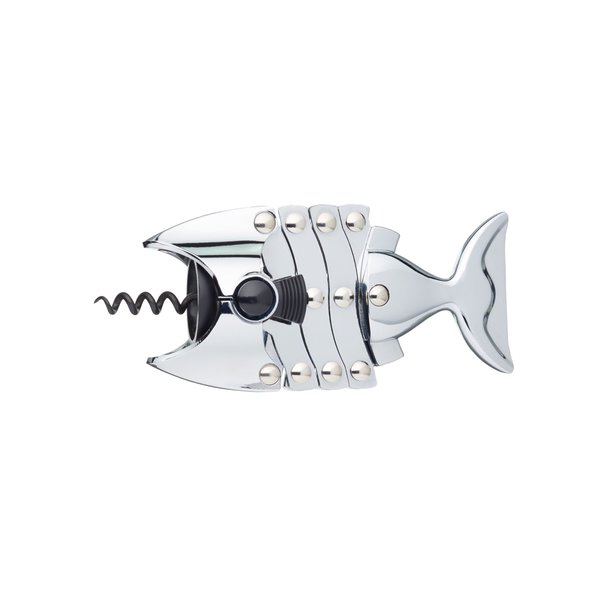 BarCraft Lazy Fish Corkscrew and Bottle Opener, Stainless Steel Wine Opener, 16.5 x 7.5 x 4.5cm, Silver