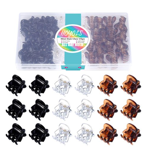 Hoyols 48pcs Mini Hair Clips, Small Hair Claw Clip for Women Girls, Black White Brown Color Assortment for Fine Curly Medium Thick Plastic Hair Pain-Free Bulk Hairclip (Classic Color)