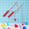 Sumind 4 Pieces Wooden Magnetic Fishing Poles Magnet Fishing Rods Magnetic Fishing for Pool Activity Accessory