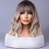 WTHCOS Ash Blonde Ombre Wig Short Bob Wig Short Curly Wavy Wig With Bangs for Women Blonde Ombre Wig Heat Resistant Synthetic Hair Wigs for Daily Use Cosplay Wig With Wig Cap