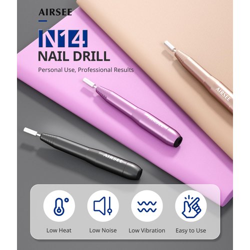 AIRSEE Portable Nail Drill USB Electric File 20000 RPM Adjustable Speed Direction Professional Manicure Pedicure E File Kit with 6 Bits 26 Sanding Bands for Acrylic Gel Polishing Buffing Shaping N14