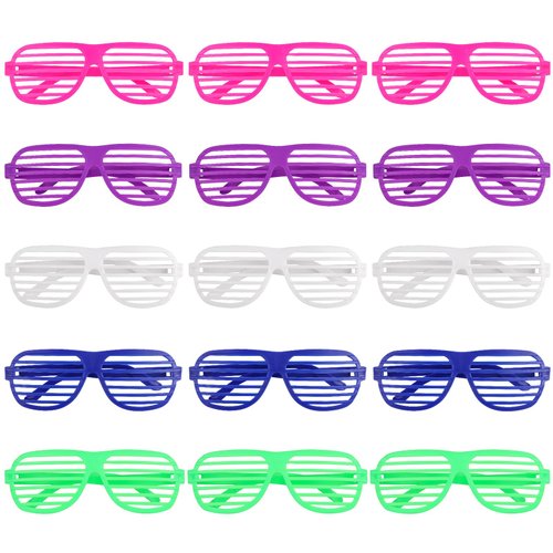 15 Pack Sunglasses Party Favors Shutter Shades Glasses 80s Party Decorations Kids Plastic Sunglasses Neon Shutter Party Glasses for Adults Hora Loca Party Supplies Disco Prop Neon Accessories