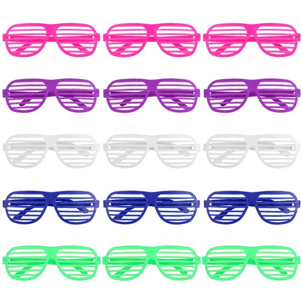 15 Pack Sunglasses Party Favors Shutter Shades Glasses 80s Party Decorations Kids Plastic Sunglasses Neon Shutter Party Glasses for Adults Hora Loca Party Supplies Disco Prop Neon Accessories