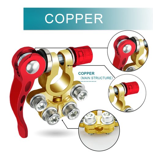 2PCS Battery Terminal Connectors, 4 Way Quick Release Disconnect Battery Terminals, Positive Negative Battery Cable Ends for SAE/JIS Type A Posts by ZONBANG (Copper)
