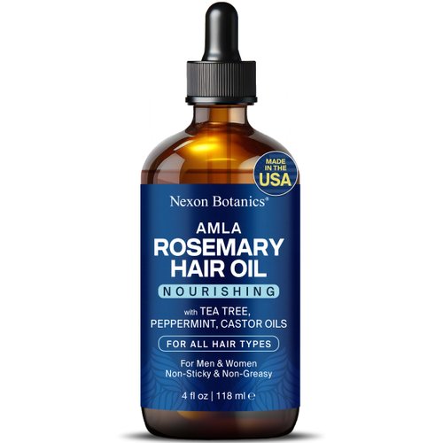 Nexon Botanics Amla Rosemary Hair Oil 4 fl Oz - Nourishing Rosemary Oil for Hair Growth - Mint, Castor, Tea Tree - Hair Growth Oil for Damaged Hair, Curly Hair, Frizzy Hair, Dry Scalp - Men, Women