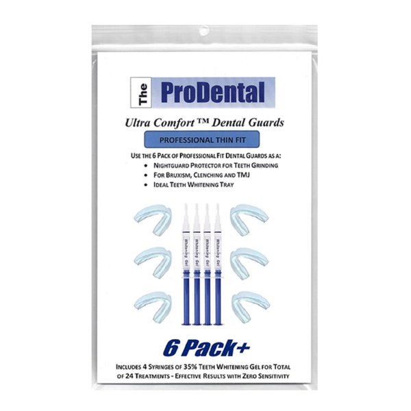 ProDental Thin & Trim Mouth Guard for Grinding Teeth – 6 Pack, USA Made | Bonus: Teeth Whitening System Included | Night Guard Stops Bruxism - Teeth Clenching | Customizable Dental Guard - No BPA