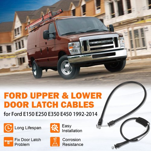 Rear Door Latch Cable for Ford E150 E250 E350 E450 Van 1992-2014 Rear Left Driver Side Upper & Lower Door Latch Cable Repair Kit Back Door Lock Cable Door Latch Assembly 8C2Z15431A03A 6C2Z1543286AA