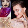 Holographic Chunky Glitter Silver Gold Purplish Red and Black Cosmetic Body Hair Face Eye Nail for Festival Carnival Concert Beauty Rave Accessories Different Shapes 4 Pots+ Quick Dry Primer Glue Gel
