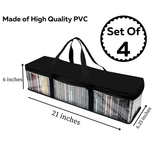 Evelots CD Storage Bags (4 Pack) Clear PVC Plastic Media Carrying Case with Zipper - Holds 400 CDs Total - Strong Handles - Protects CDs, Video Games, Music from Dirt & Moisture