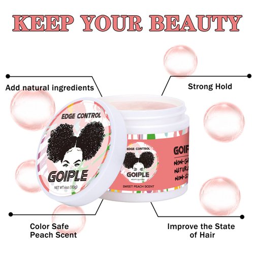 Edge Control Wax for Women Strong Hold Non-greasy Edge Control Smoother Edge Tamer, Edge Wax Styling Tamer Edge Control for Black Hair No Flaking, White Residue, Shine and Smooth 4oz (Sweet Peach )
