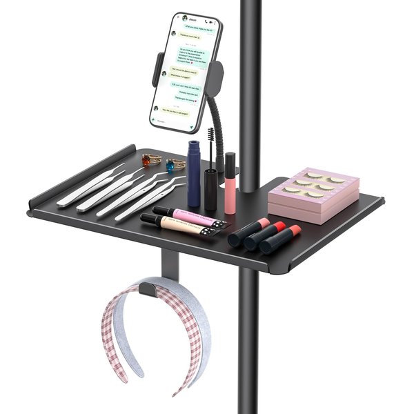 Adjustable Metal Lash Tray Holder for Lash Tech Essentials - Functional Lash Trays Organizer with Phone Holder & Headband Holder Clip on Ring Light for Salon or Homes Use for an Origanized Workspace