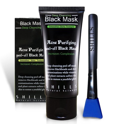 SHILLS Black Mask for Men, Black Mask Purifying Peel Off Mask, Charcoal Mask, Blackhead Removal Mask, Peel Off Mask, Charcoal Mask and a Brush Set