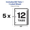 Avery 12-Tab Binder Dividers, Easy Print & Apply Clear Label Strip, Index Maker, White Tabs, 5 Sets (11429)