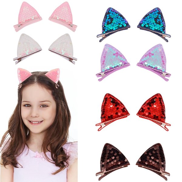 FASOTY 12PCS Cat Ears Hair Clips Cute Reversible Sequins Sparkly Cat Ear Clips Barrettes for Women Girls Hair Accessories for Costume Party Favor Halloween Christmas Decoration
