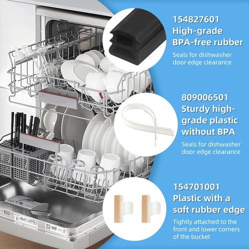 Dishwasher Door Seal 154827601 for Frigidaire Gallery Kenmore Electrolux Dishwasher, Seal Replacement Including 809006501 Bottom Door Gasket&154701001 Splash Shield Kit