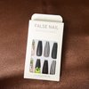 24Pcs Long Press on Nail Halloween Coffin Fake Nails Black White Stripes Cute Ghost Design Glossy False Nails for Women Girls Stick on Nails with Glue on Acrylic Nail Tips