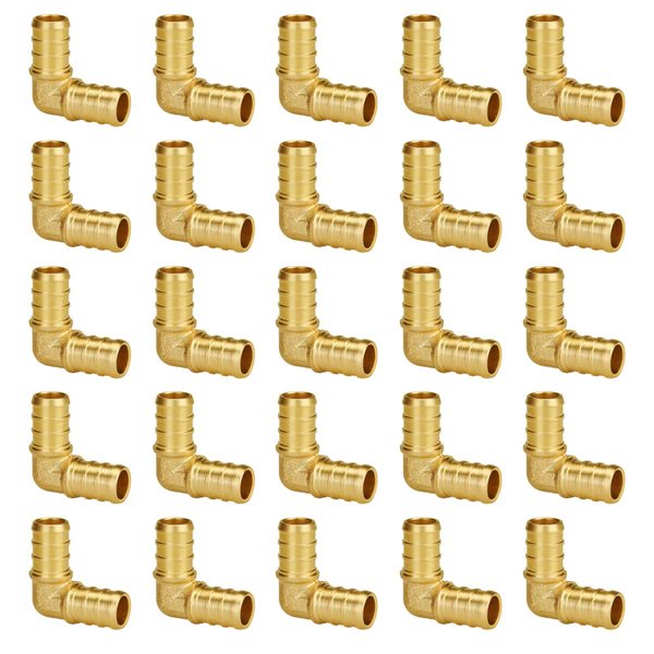 SUNGATOR Pex Fittings 1/2 Inch, 25-Pack 1/2" Pex 90 Degree Elbow, No Lead Brass, 1/2 Inch Pex Fittings For Pex Pipe