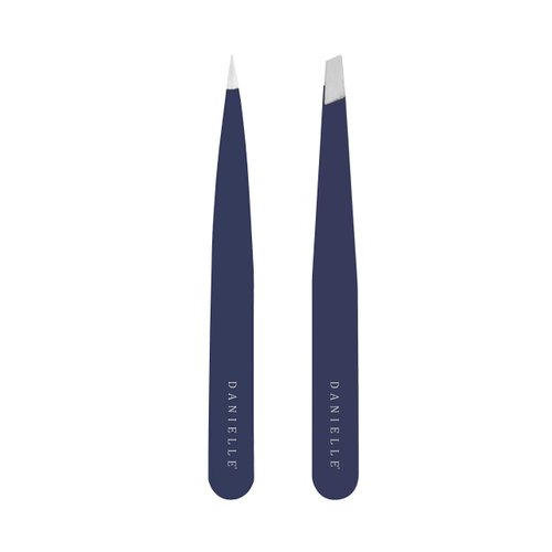 Soft Touch Slant and Point Stainless Steel Tweezers, Navy Blue
