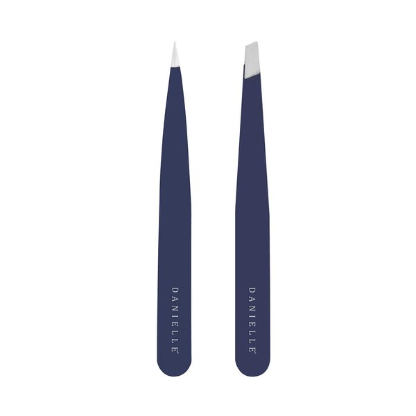 Soft Touch Slant and Point Stainless Steel Tweezers, Navy Blue