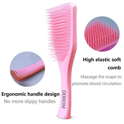 DDHOM Detangler Hair Brush for Adults & Kids Hair (2 Count)- Detangling Brush Without Pain for Natural, Curly, Straight, Wet or Dry Hair,Naturals Glide Thru Hairbrush (Purple + Light Pink)