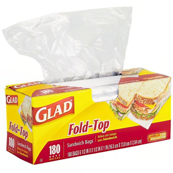 Glad Sandwich Bags, Fold Top, 180 bags