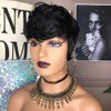 HOTKIS Short Human Hair Wigs for Black Women Pixie Cut Wig Human Hair Short Wigs Human Hair Short Black Wig Natural Hair Short Wavy Wig Layered Cut Short Glueless Pixie Wig with Bangs Short Wig
