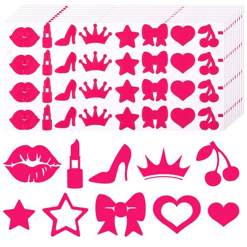 320pcs Tanning Stickers for Body, Hot Pink Self-Adhesive Tanning Sunbathing Stickers 8 Styles Tanning Bed Stickers Sun Tanning Sticker for Summer Beach Outdoor Party Supplies