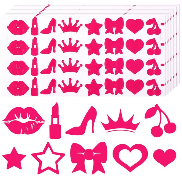 320pcs Tanning Stickers for Body, Hot Pink Self-Adhesive Tanning Sunbathing Stickers 8 Styles Tanning Bed Stickers Sun Tanning Sticker for Summer Beach Outdoor Party Supplies
