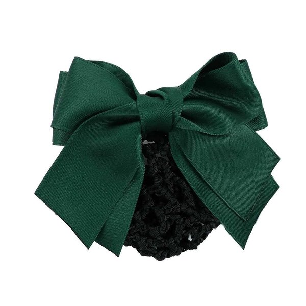 Green Professional Hair Bun Cover Net Snood Hairnet Bowknot Lace Barrette Hair Clip Hair Accessories For Womens Nurse Stewardess Clips and Barrettes