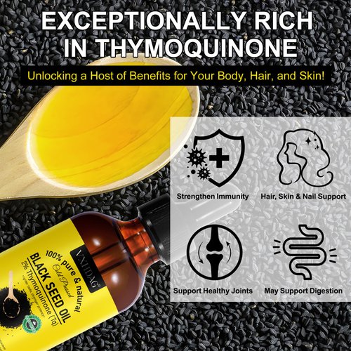 Black Seed Oil - 100% Virgin Cold Pressed Premium Black Seed Oil, Omega 3 6 9 Antioxidant, Immune Boost, Joints, Skin & Hair, Glass Bottle 2.02 fl oz