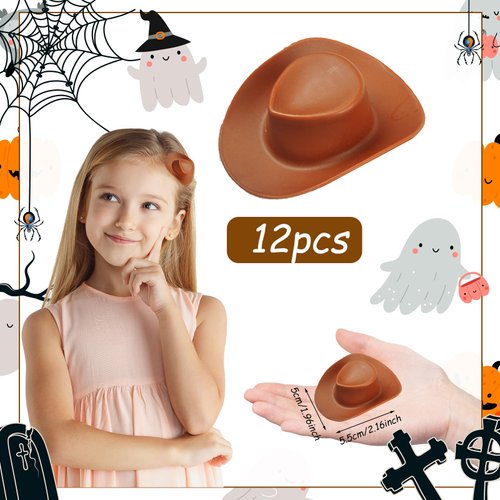 12 Pcs Mini Western Cowboy Cowgirl Hat Hair Clips, Plastic Mini Hat Hair Clip, Cute Cowboy Hat Clips, Cowgirl Hat Hair Clip for Decoration Accessories Toy Doll Dress Up Play House Games (Brown)