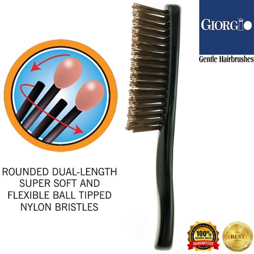 Giorgio GIO1-2BLK Black Set of 2 Gentle Touch Detangler Hair Brush for Men Women and Kids. Soft Bristles for Sensitive Scalp. Wet and Dry for all Hair Types. Scalp Massager Brush Stimulate Hair Growth