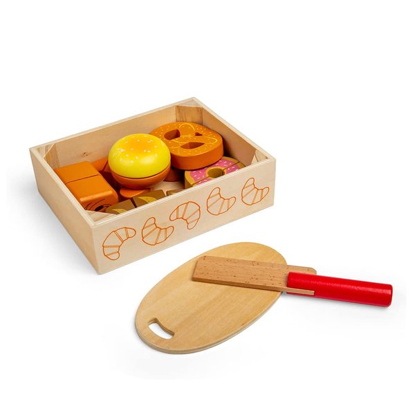 Bigjigs Toys Wooden Bread and Pastries Play Food Crate - Quality Toy Food for Toddlers & Children, Perfect Kids Wooden Kitchen Accessories for Pretend Play