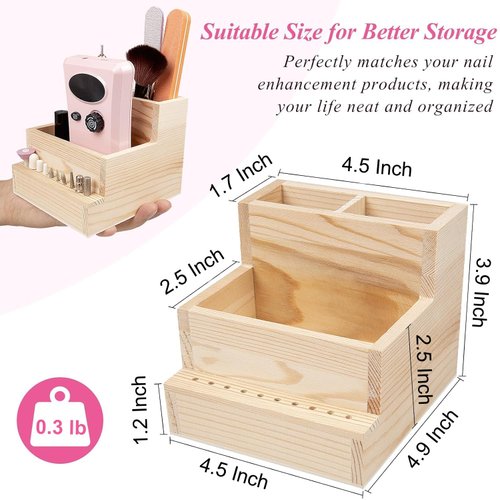 Urbuti Nail Drill Bits Holder, Wooden 10 Holes Nail Drill Machine Holder Display Storage Box, Durable Nail Art Polishing Grinding Drill Bit Organizer for Home Use or Nail Salon