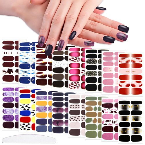 WOKOTO 16 Sheets Gradient Mable Nail Stickers Full Nail Polish Wraps Stickers for Women Girls Gel Nail Strips Stick On Nails Polish Strips with Nail File Nail Gel Stickers Full Finernail Stickers