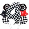 Eoopoon Race Car Balloons Party Decorations,42 Inch Black and White Checkered Number Balloon 4, 4th Race Car Birthday Party Supplies, Race Car Balloon Theme Party Decor Supplies 7Pcs(Checkered set 4)