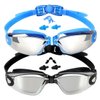 EverSport Kids Swim Goggles, Pack of 2 Swimming Goggles for Children Teens, Anti-Fog Anti-UV Youth Swim Glasses Leak Proof for Age4-16, Mirrored Blue & Black, Portable