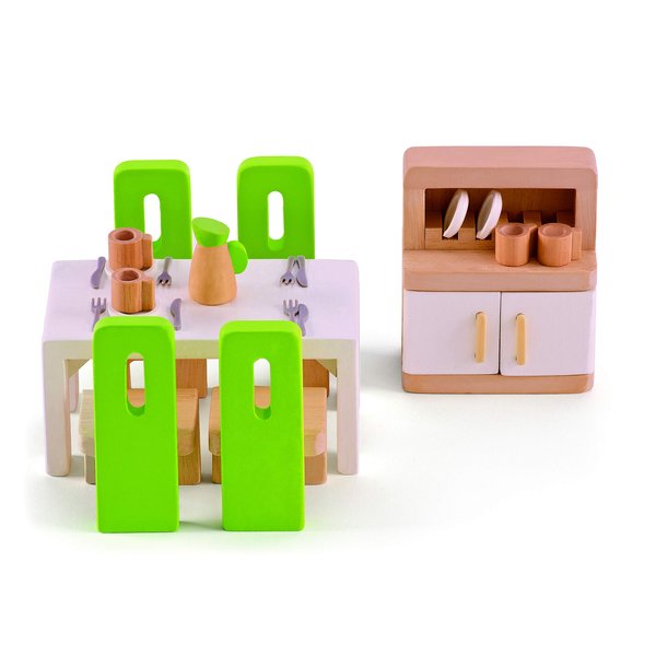 Hape Wooden Doll House Furniture Dining Room Set,Green