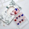 Independence Day Press on Nails Short Square Fake Nails 4th of July Red White Blue French Tip Design with Red Lips False Nails American Flag Glue on Nails for Women Patriotic Manicure Decoration 24Pcs