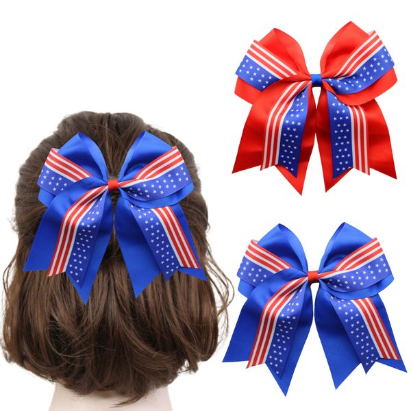 4th of July Hair Bows for Women Girls Fourth of July Accessories Patriotic Decor Hair Bow Hair Scrunchies for Party in the USA Memorial Day Ponytail Holders Red White and Blue Decorations (A)