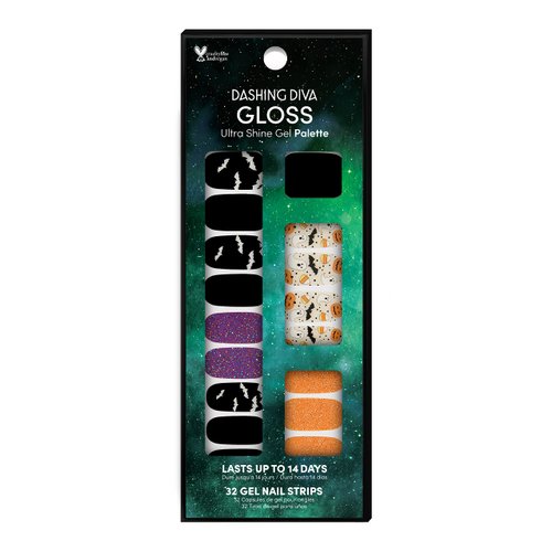 Dashing Diva Gloss Halloween Nail Strips - Bat Magic | UV Free, Long Lasting, Cute Halloween Gel Nail Stickers | Contains 32 Nail Wraps, 1 Prep Pad, 1 Nail File