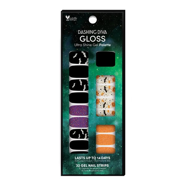 Dashing Diva Gloss Halloween Nail Strips - Bat Magic | UV Free, Long Lasting, Cute Halloween Gel Nail Stickers | Contains 32 Nail Wraps, 1 Prep Pad, 1 Nail File