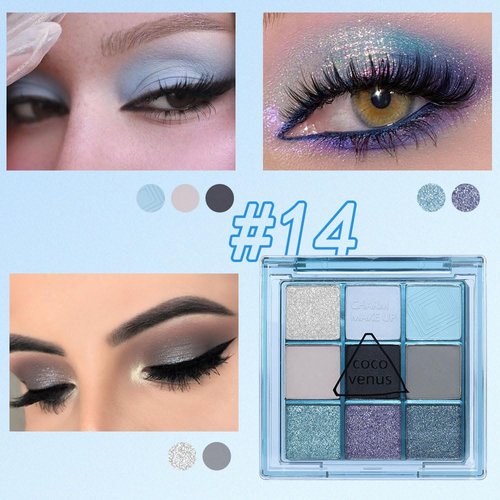 AMY'S DIARY Sky Blue Colorful Eye shadow Palette Makeup,9 Color Matte Shimmer Natural Eye Eyeshadow palettes Highly Pigmented Neutral Naturing-Looking Long Lasting Waterproof